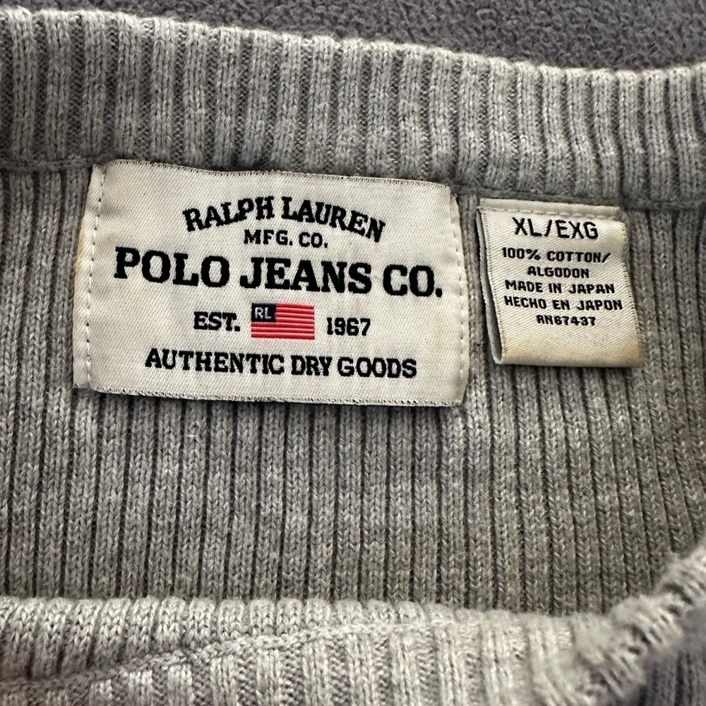 Vintage Men's Ralph Lauren Polo Jeans Co. Grey & Cream Striped Sweater Grey  XL.